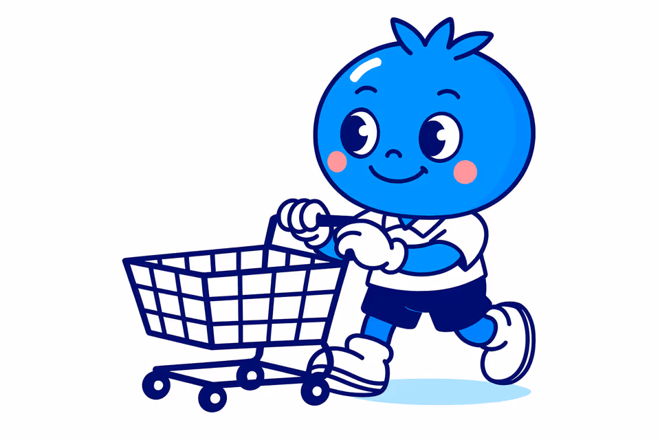 Bloo checking out with cart